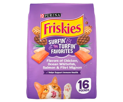 Purina Friskies Dry Cat Food for Adult Cats & Kittens, Surfin‘ & Turfin
